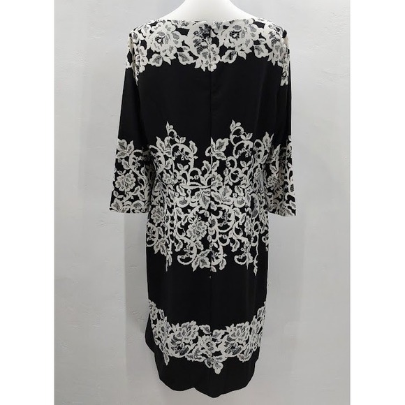 Adrianna Papell Sheath Dress Women's 12 Black White Floral Lace Print Cocktail - Picture 3 of 9